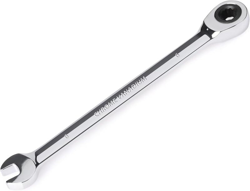 Egofine 6mm Ratcheting Combination Wrench Metric, Industrial Grade Gear Spanner with 12-Point Design, 72-Tooth Ratchet, Chrome Vanadium Steel - Image 1